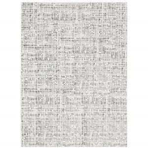 3' X 5' White And Grey Abstract Power Loom Stain Resistant Area Rug