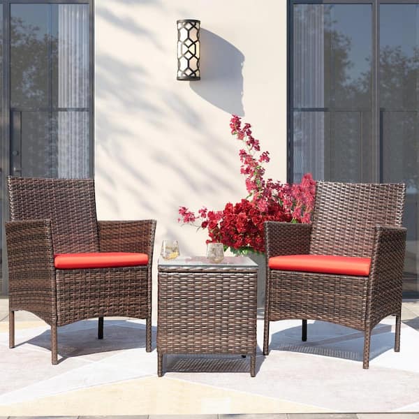 Small Patio Rattan Lounge Outdoor Garden Set Table Rocking Chair Brown Resistant 