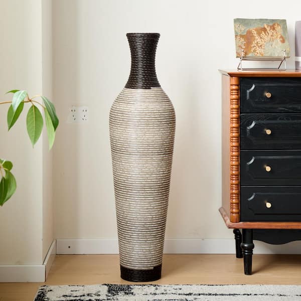 Seafuloy 39.4 in. Tall Black Gray Vinyl PVC Bottle Shaped Designer Floor Vase
