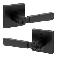 Halifax Square Matte Black Keyed Entry Door Handle Featuring SmartKey Security
