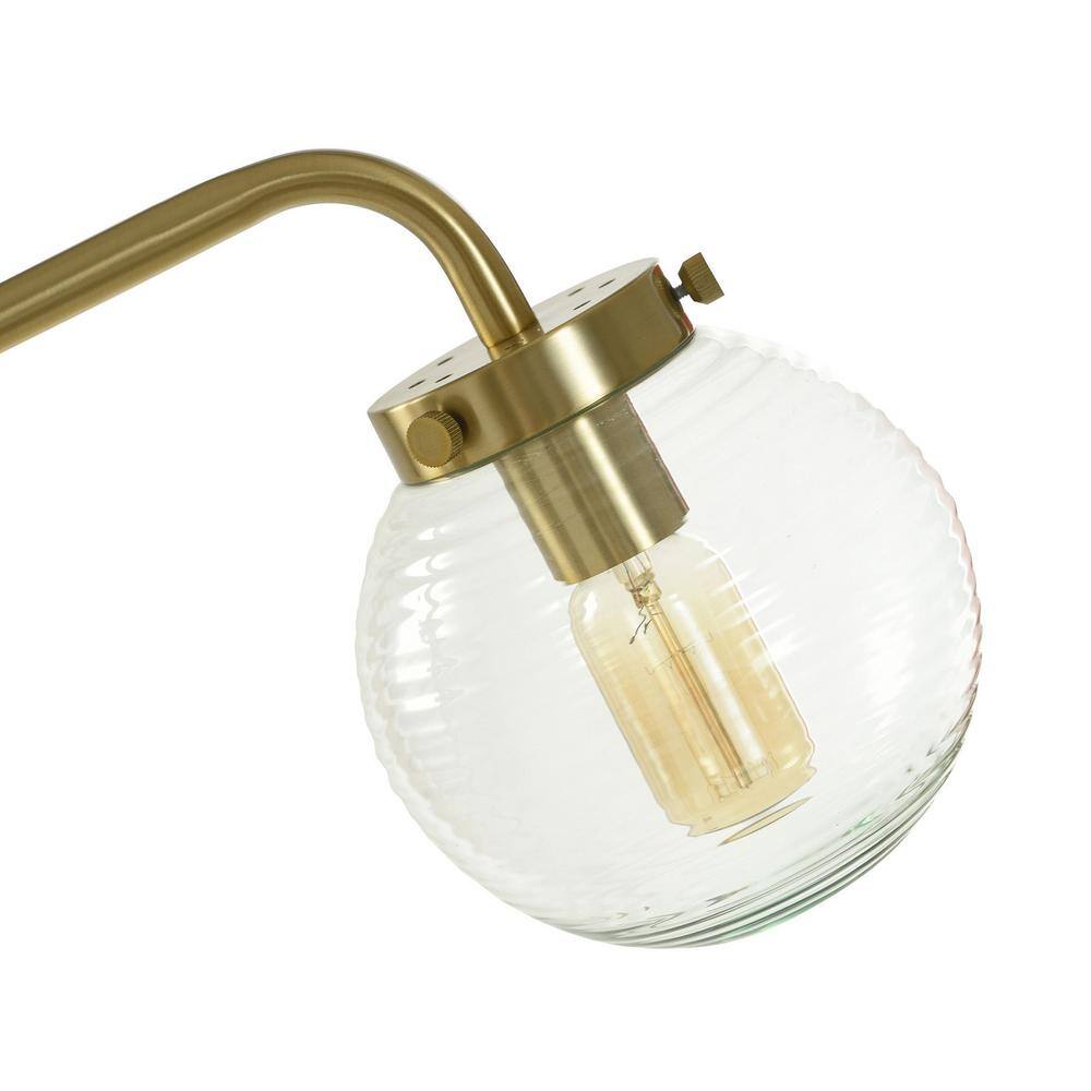 Reagan Antique Brass Adjustable Floor Lamp with Ribbed Glass Shade