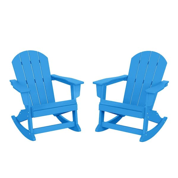 Laguna 2-Pack Fade Resistant Outdoor Patio HDPE Poly Plastic Classic Adirondack Porch Rocking Chairs in Pacific Blue