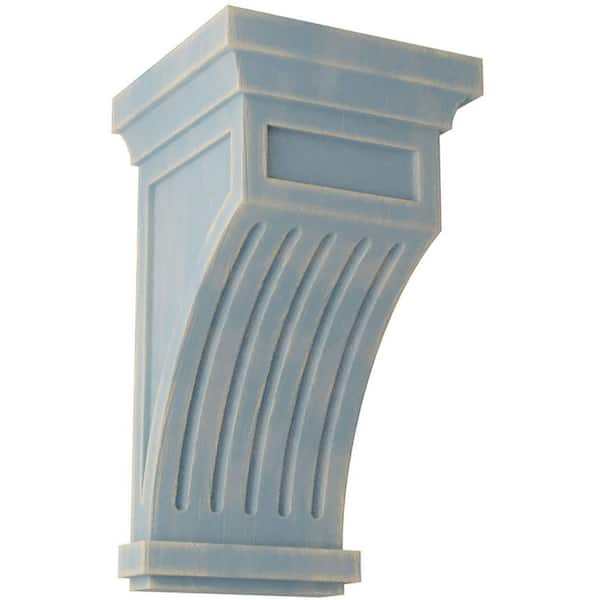 Ekena Millwork 5-1/2 in. x 10 in. x 5-1/2 in. Driftwood Blue Fluted Wood Vintage Decor Corbel