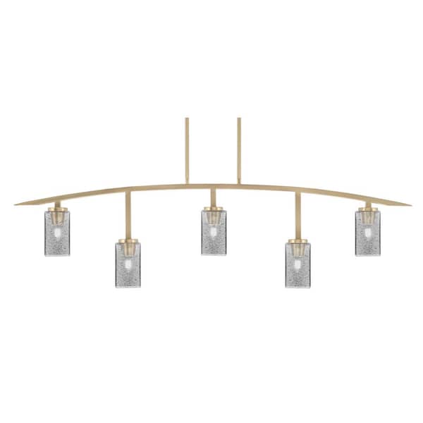 Unbranded Siena 51.25 in. 5-Light New Age Brass Chandelier with 3.5 in. Smoke Bubble Glass Shades, no bulbs included