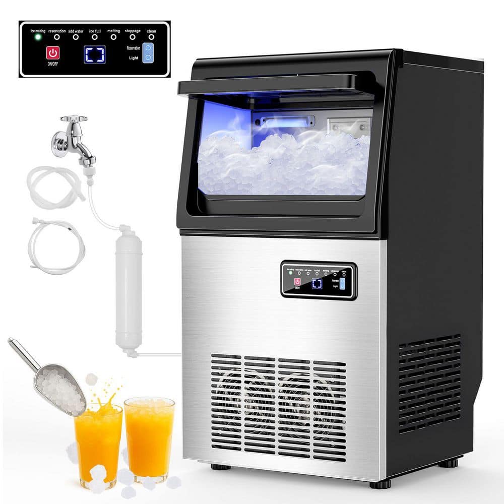 13.5 in. Commercial Ice Maker 80 lbs./24 H Freestanding Stainless Steel Ice Maker Crescent with 15 lbs.Storage