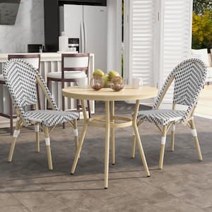 Janele 3-Piece Aluminum 32 in. Round Outdoor Dining Set in Black and White
