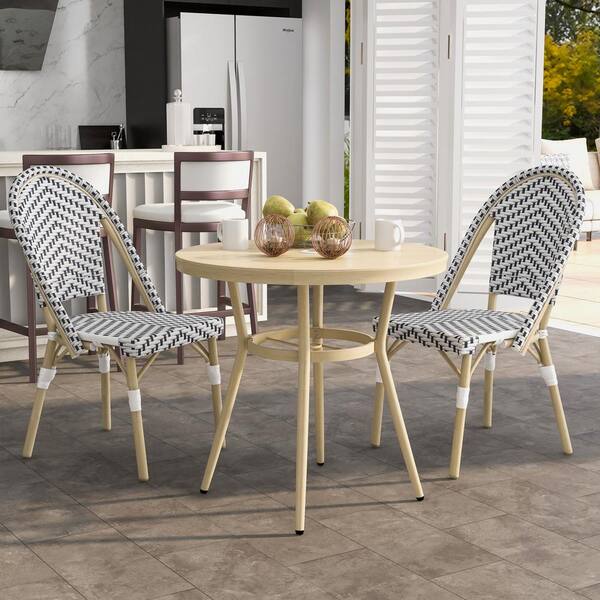 Furniture of America Janele 3-Piece Aluminum 32 in. Round Outdoor Dining Set in Black and White