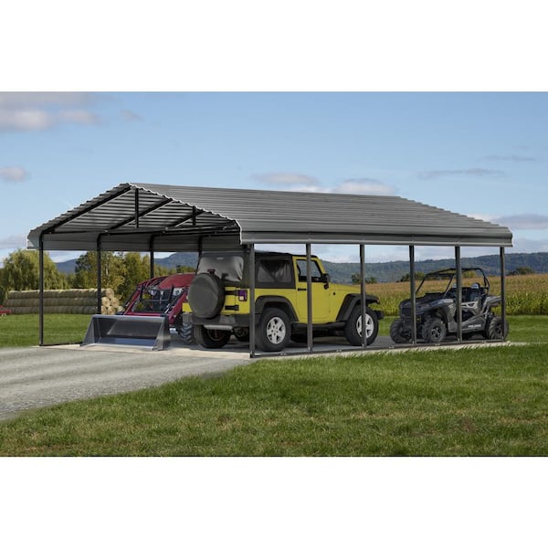 Arrow 20 ft. W x 24 ft. D x 7 ft. H Charcoal Galvanized Steel Carport, Car Canopy and Shelter