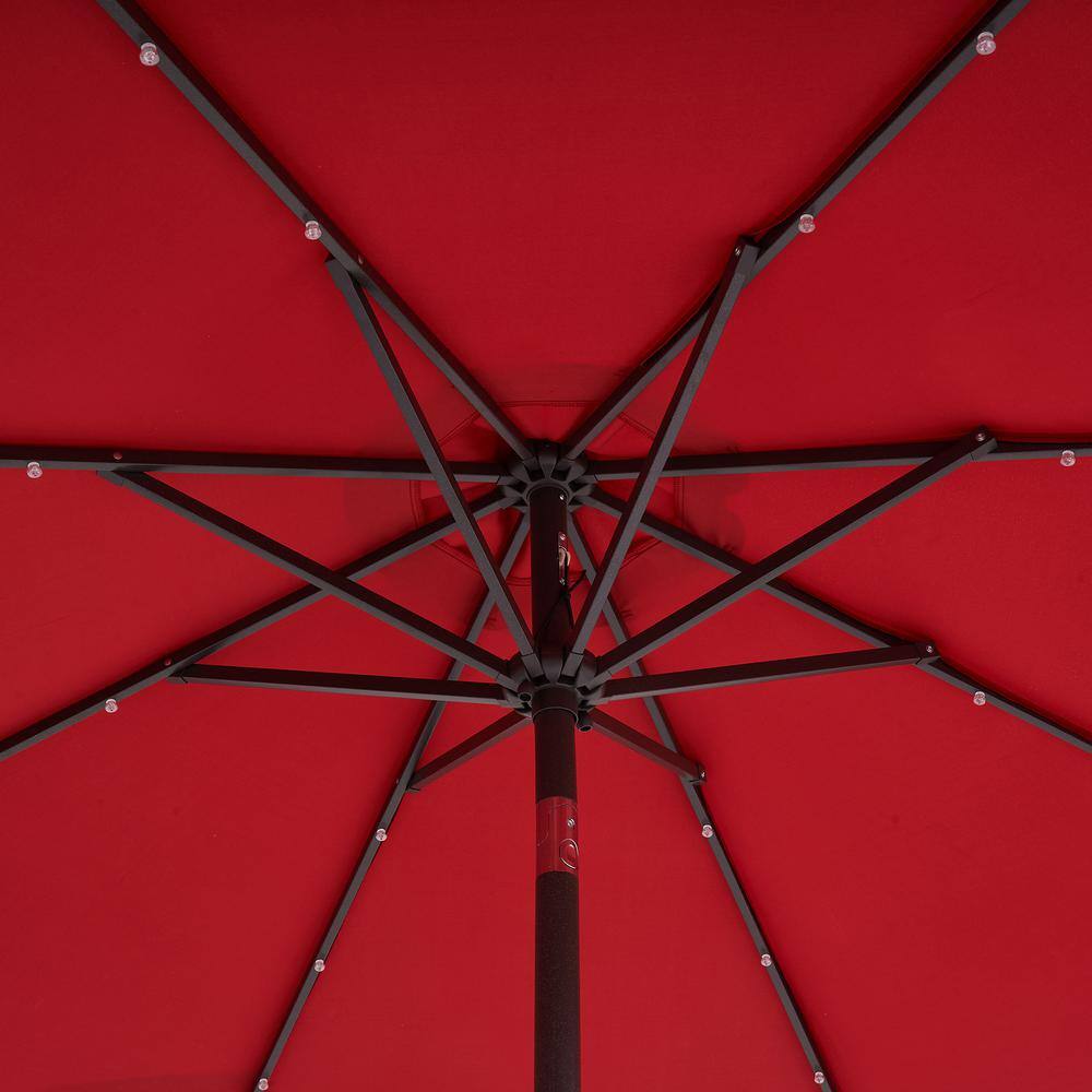 9 ft Red Solar LED Tilt Patio Umbrella with Steel Pole