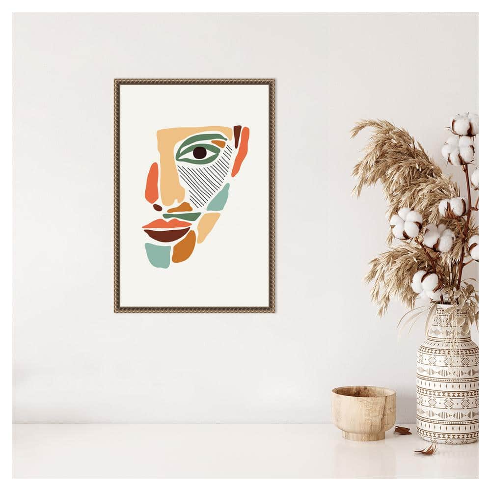 Colorful Abstract Faces Beaded Framed Canvas Wall Art 16 x 23-in