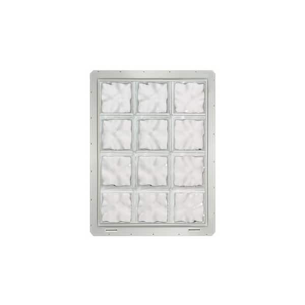CrystaLok 24.25 in. x 31.75 in. x 3.25 in. Wave Pattern Vinyl Framed Glass Block Window with White Colored Vinyl Nailing Fin