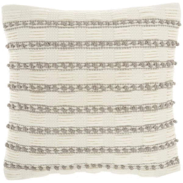 HomeRoots Jordan Light Grey Striped Cotton 18 in. X 18 in. Throw Pillow