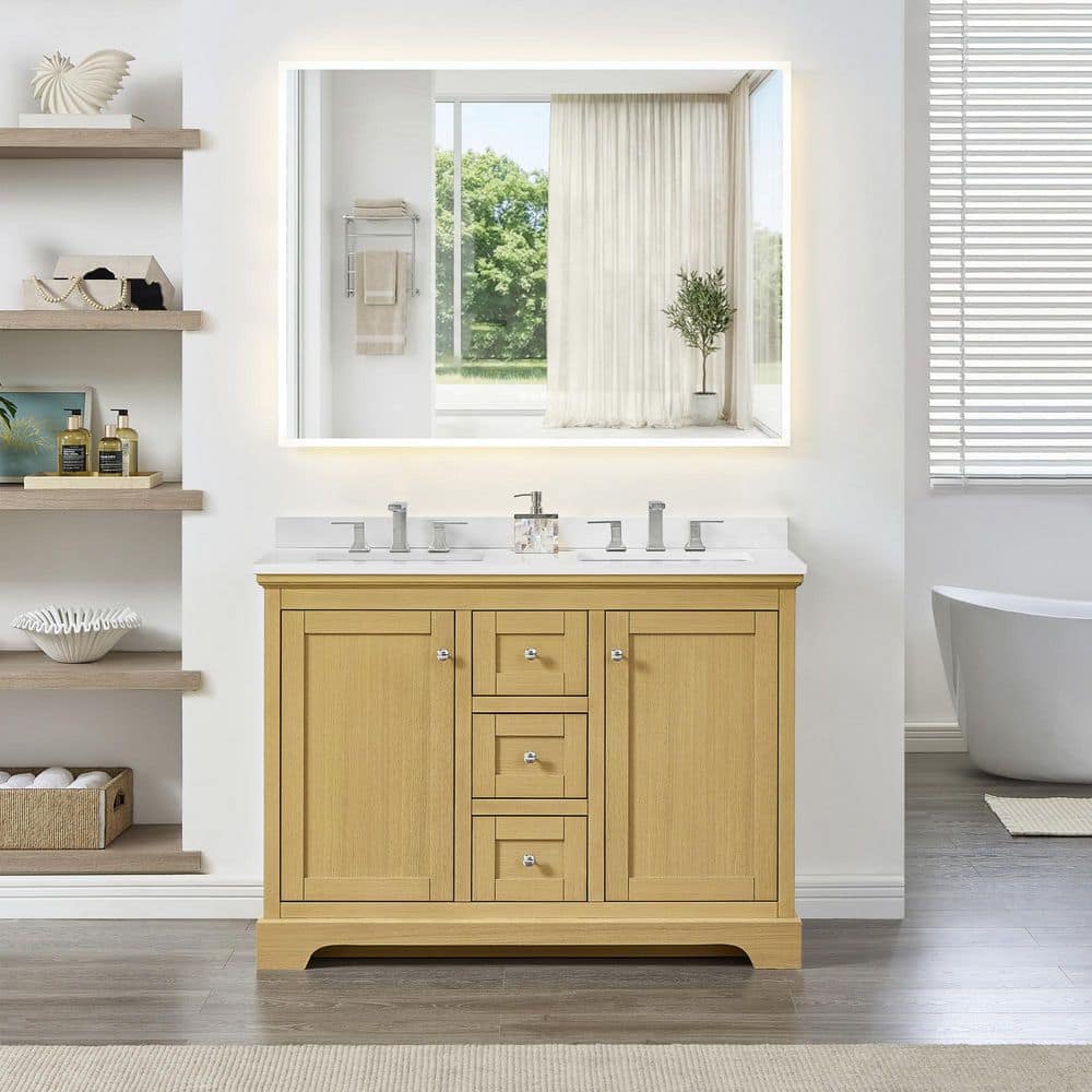 Avery 48 in. Double Freestanding Honey Oak Bath Vanity with Giotto Quartz Top price history on PriceWatchPro