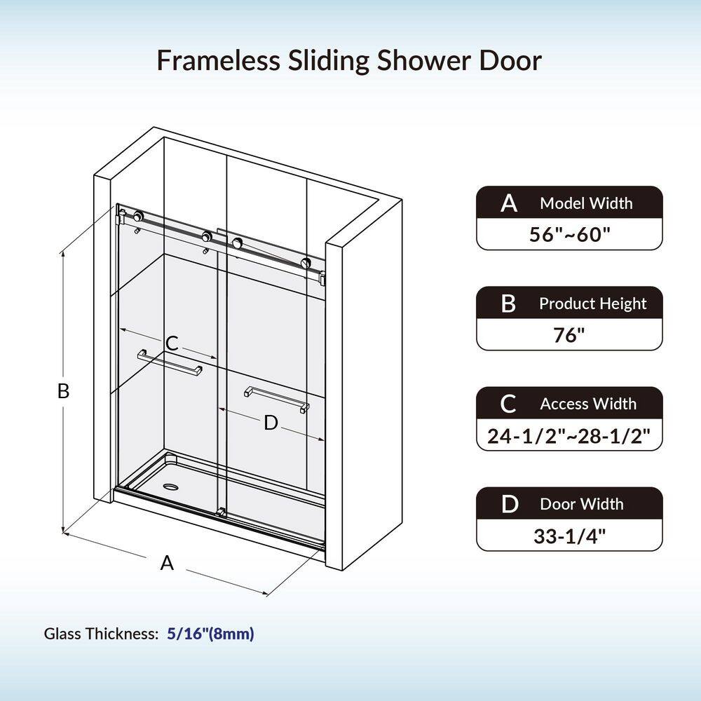 Matte Black Frameless Sliding Shower Door with Clear Tempered Glass