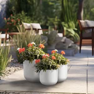 11.5in., 13.5in., 9.5in. Dia Crisp White Large Tall Round Concrete Plant Pot / Planter for Indoor & Outdoor Set of 3