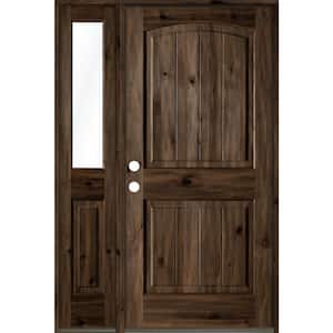 44 in. x 80 in. Rustic Knotty Alder 2-Panel Sidelite Right-Hand/Inswing Clear Glass Black Stain Wood Prehung Front Door