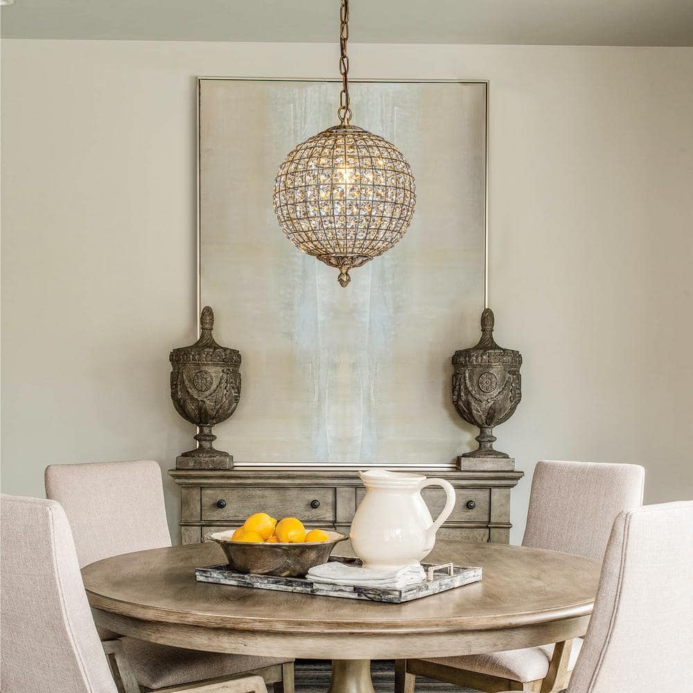 Antique Gold Crystal Dome Pendant Light with Chain