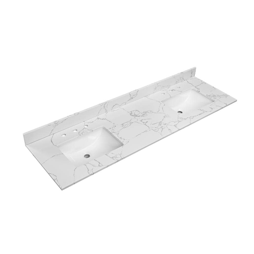 73 in. W x 22 in. D Engineered Stone White Rectangular Double Sink Bathroom Vanity Top in White price history on PriceWatchPro