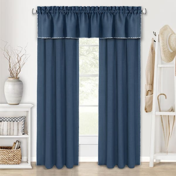 Kendal Polyester Light Filtering Window Panel - 52 in. W x 84 in. L in Blue/White