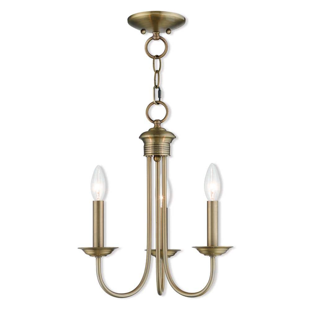 Estate Antique Brass 3-Light Mini Chandelier with Candelabra Bulbs