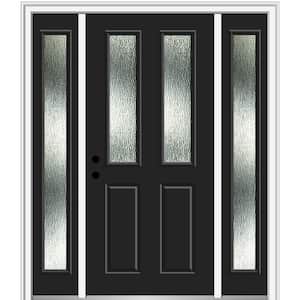 64 in. x 80 in. Right-Hand Inswing Rain Glass Black Fiberglass Prehung Front Door on 4-9/16 in. Frame