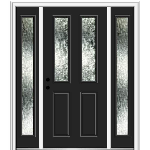 MMI Door Rain Glass 60 in. x 80 in. Right-Hand Inswing Black Fiberglass Prehung Front Door on 4-9/16 in. Frame