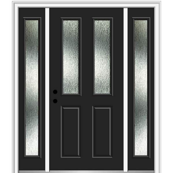 MMI DOOR Rain Glass 60 in. x 80 in. Right-Hand Inswing Black Fiberglass Prehung Front Door on 4-9/16 in. Frame