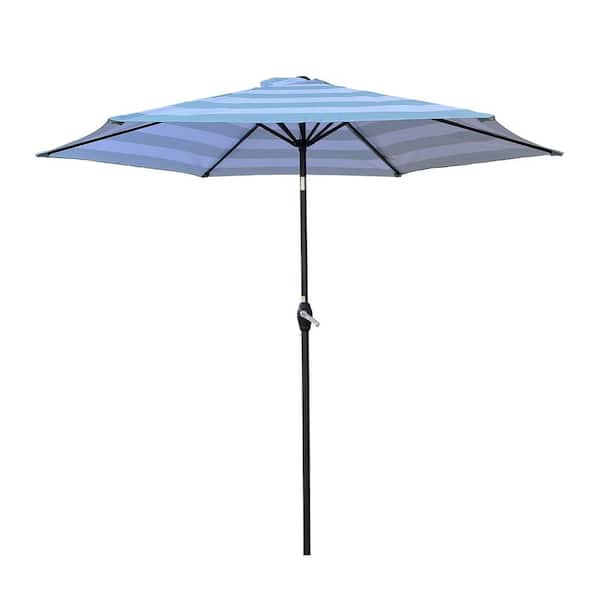 Boosicavelly 9 ft. x 9 ft. Outdoor Patio Ice Blue Stripe Umbrella with Crank and Tilt