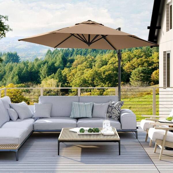 9 double vented patio umbrella PHI VILLA 9'x12' Hydraulic Cantilever Outdoor w/Base,Beige Vented canopy allows fresh air to flow around the umbrella IdealHouse 9FT Outdoor Patio Umbrella