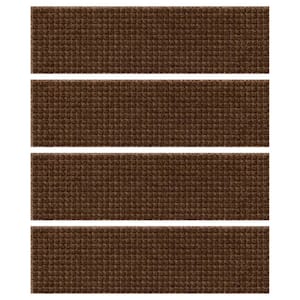 Waterhog Squares 8.5 in. x 30 in. PET Polyester Indoor Outdoor Stair Tread Cover (Set of 4) Dark Brown