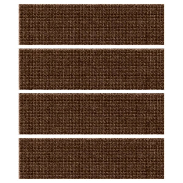 Bungalow Flooring Waterhog Squares 8.5 in. x 30 in. PET Polyester Indoor Outdoor Stair Tread Cover (Set of 4) Dark Brown