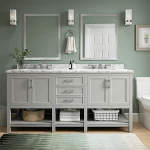 Everett 72 in. W x 22 in. D x 36 in. H Double Sink Freestanding Bath Vanity in Gray with Carrara Marble Top