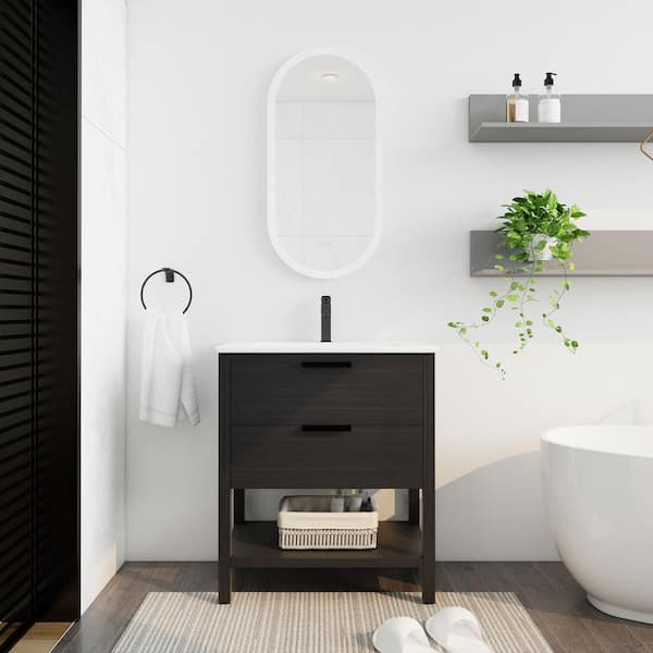 UPIKER Simply 30 in. W x 18.3 in. D x 33.50 in. H Single Sink Freestanding Bath Vanity in Black with White Ceramic Top