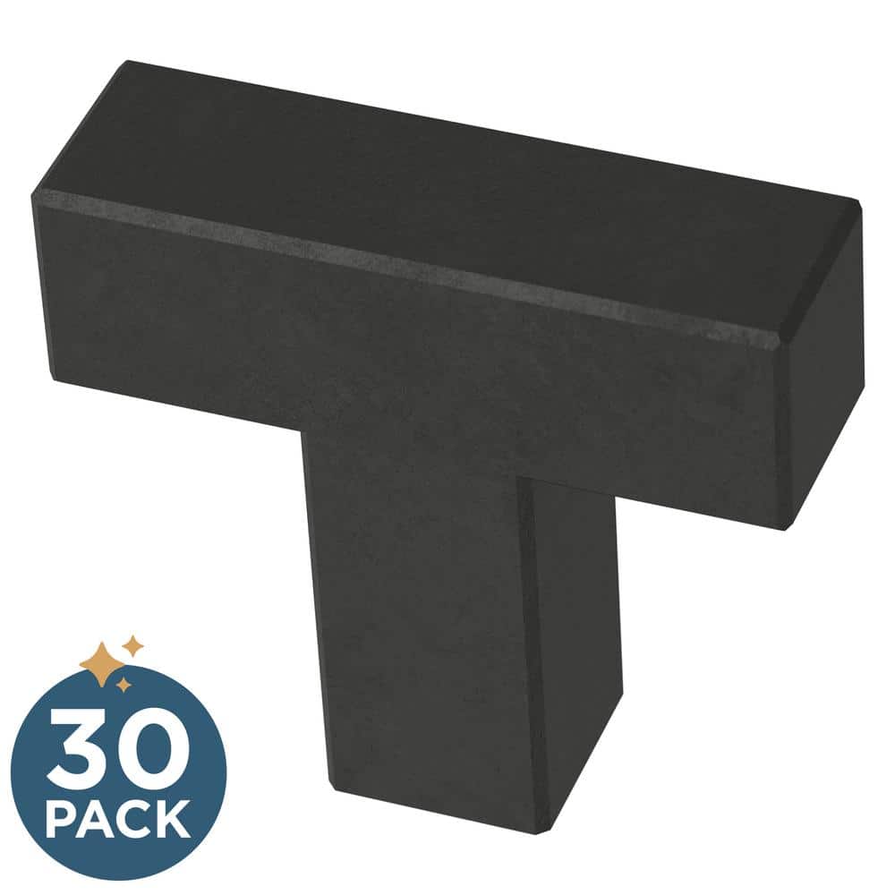 (30-Pack) Simple Modern Square 1-1/4 in. (32 mm) Modern Matte Black T-Shape
