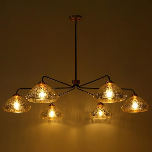 Modern Farmhouse 51.2 in. 6-Light Matte Black and Brass Island Chandelier with Barn Mercury Glass Shade for Dining Room