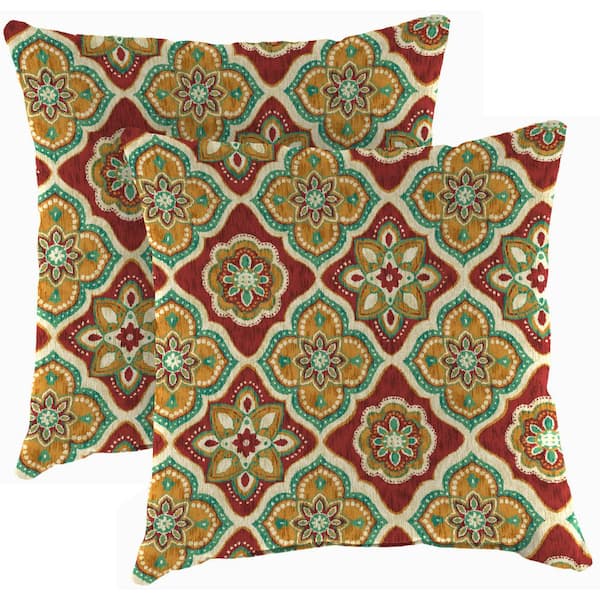 Jordan Manufacturing 18 in. L x 18 in. W x 4 in. T Outdoor Throw Pillow in Adonis Jewel (2-Pack)