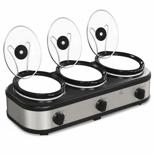 3-Pot Stainless Steel Triple Slow Cooker Buffet Server and Food Warmer Kitchen Accessory, Silver, 4.5 qt.