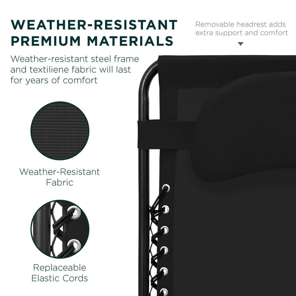 Oversized Black Steel Zero Gravity Outdoor Lounger with Cushion