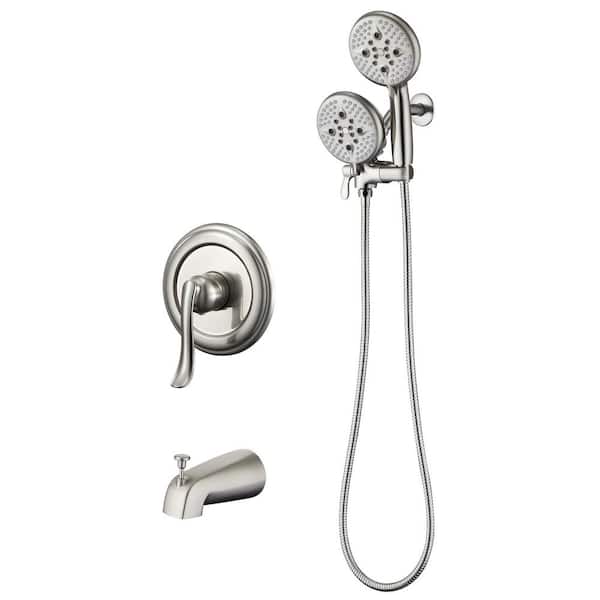 ELLO&ALLO Single-Handle 24-Spray Tub and Shower Faucet with 5 in. Shower Head in Brushed Nickel (Valve Included)