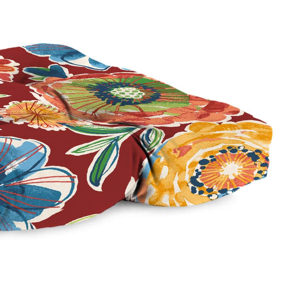 Colsen Berry Red Floral Tufted Outdoor Wicker Bench Cushion
