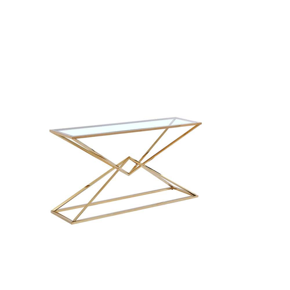 Regal Gold Stainless Steel and Tempered Glass Console Table