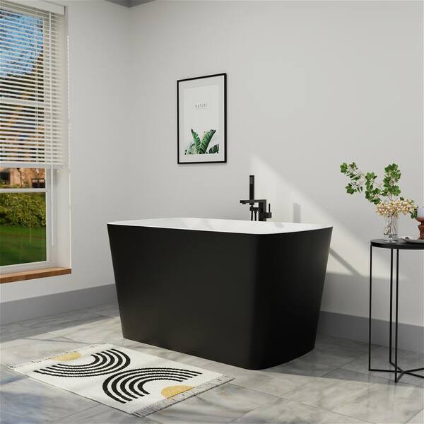 47 in. Acrylic Flatbottom Not Whirlpool Freestanding Japanese Soaking Bathtub with Pedestal Soking SPA Tub in Black