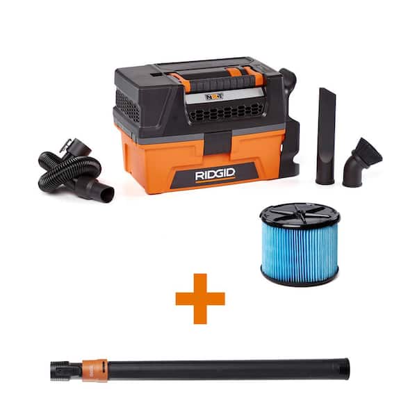 RIDGID 3 Gallon 5.0 Peak HP NXT Shop Vacuum Wet Dry Vac with Fine Dust Filter, Expandable Hose, Telescoping Wand, Accessories