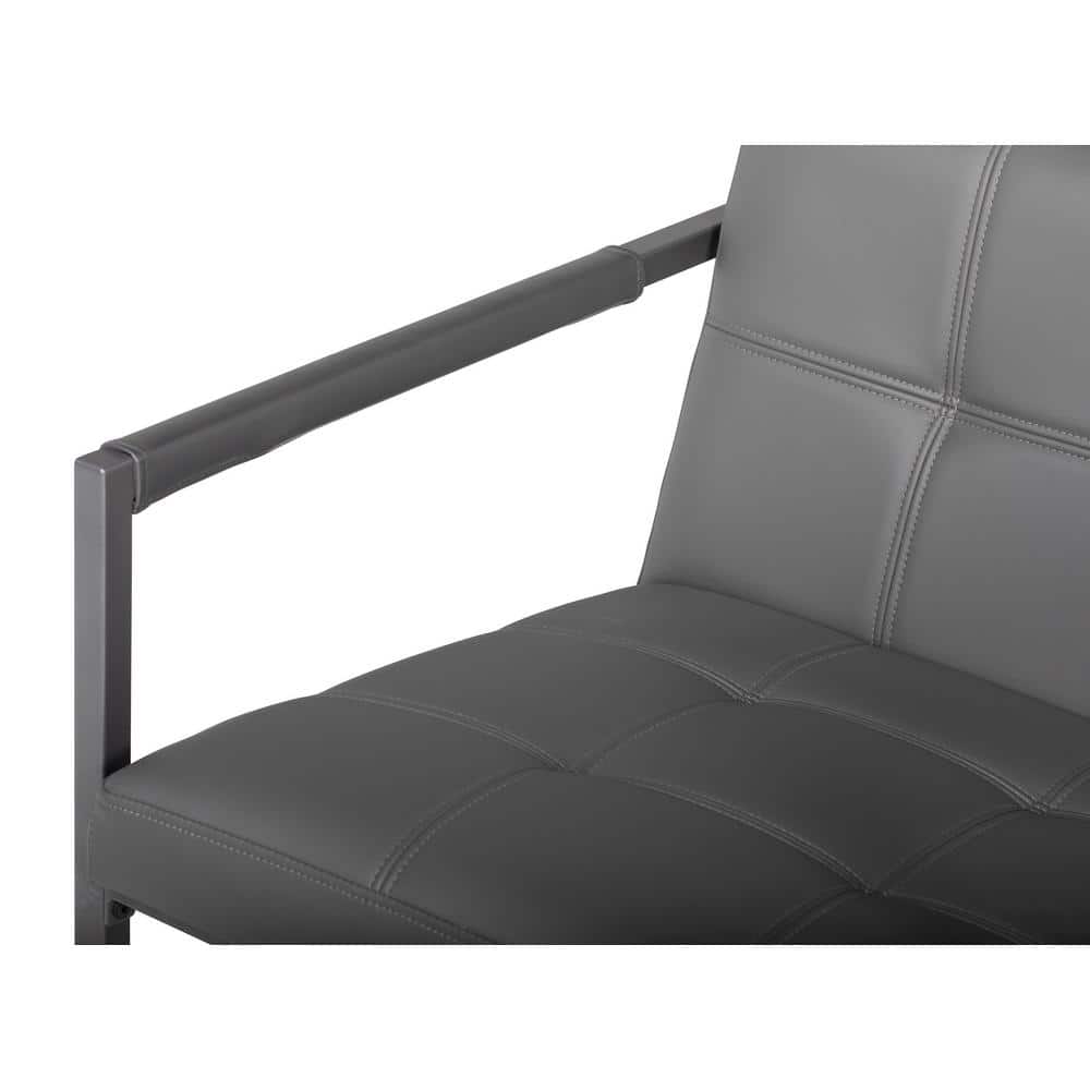 Gray Leather and Metal Mid-Century Modern Accent Chair