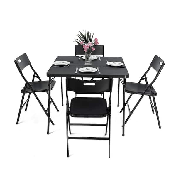 5 Piece Metal Folding Table And Chair Set 1 Square 4 Chairs Patio Furniture For Outdoor Garden Porch Balcony Lawn H W69030672 The Home Depot - Home Depot Patio Furniture Table And 4 Chairs