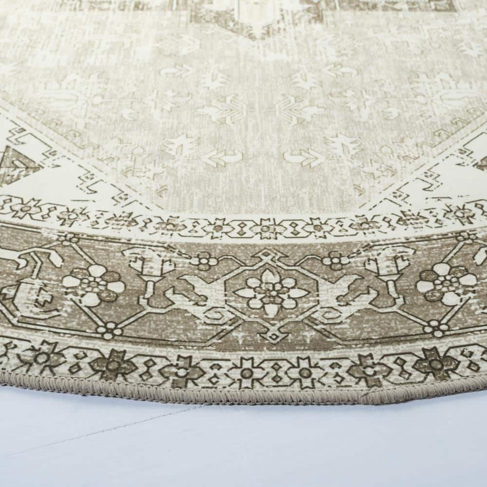 Ivory Elegance 47" Round Synthetic Easy-Care Non-Slip Rug