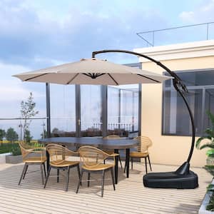 11 ft. Aluminium Cantilever Umbrella with Concealed WheelBase, Round Large Offset Umbrellas for Garden Deck Pool, Beige
