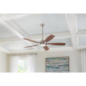 Petersford 56 in. Integrated LED Indoor Brushed Nickel Ceiling Fan Ceiling Fan with Light Kit and Remote Control