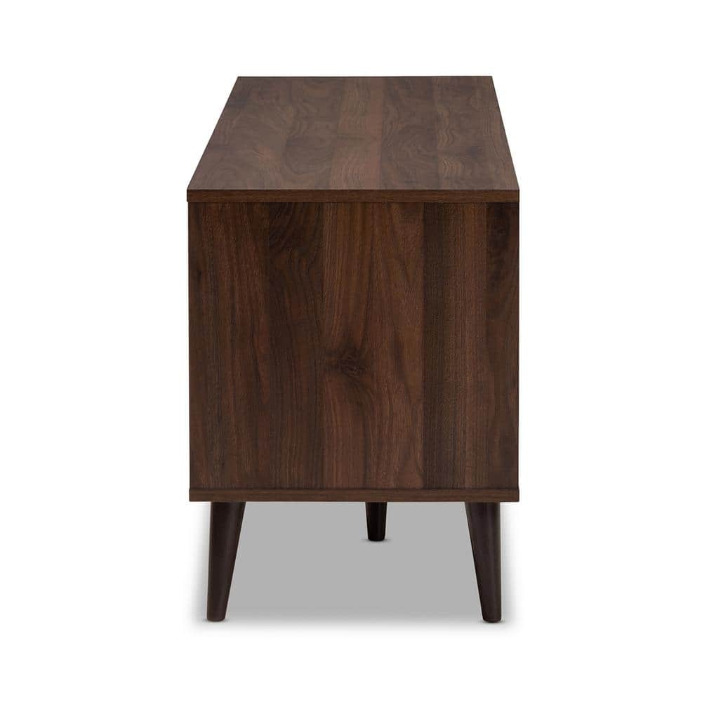 Samuel Walnut Brown and Dark Gray Mid-Century TV Stand with Cabinets