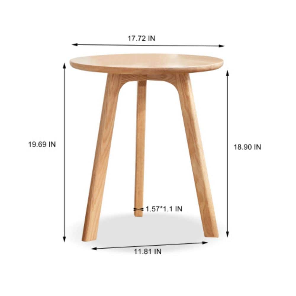 Round side table with dimension measurements.